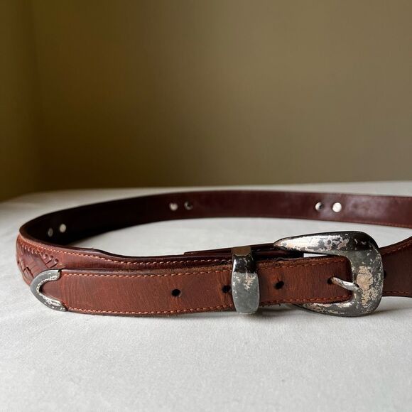 Vintage Western Leather Deer Belt Silver Buckle Conchos Braided Size 42 - Picture 2 of 11